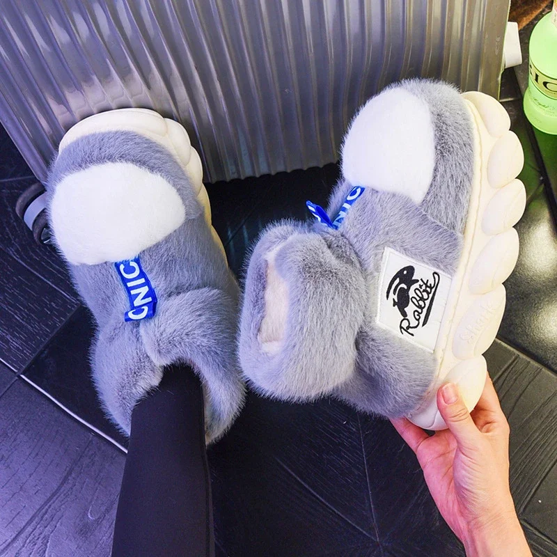 Women Winter Warm Shoes 2023 Plush Lining Indoor Cotton Slippers Couple Platform High Top Snow Boots Female Male Home Slipper