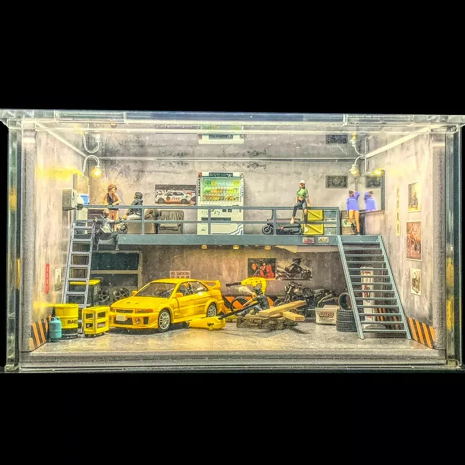 

New Model Diorama 1/64 Car Garage Model Dustproof LED Lighting Car Parking Lot Scene Display Model