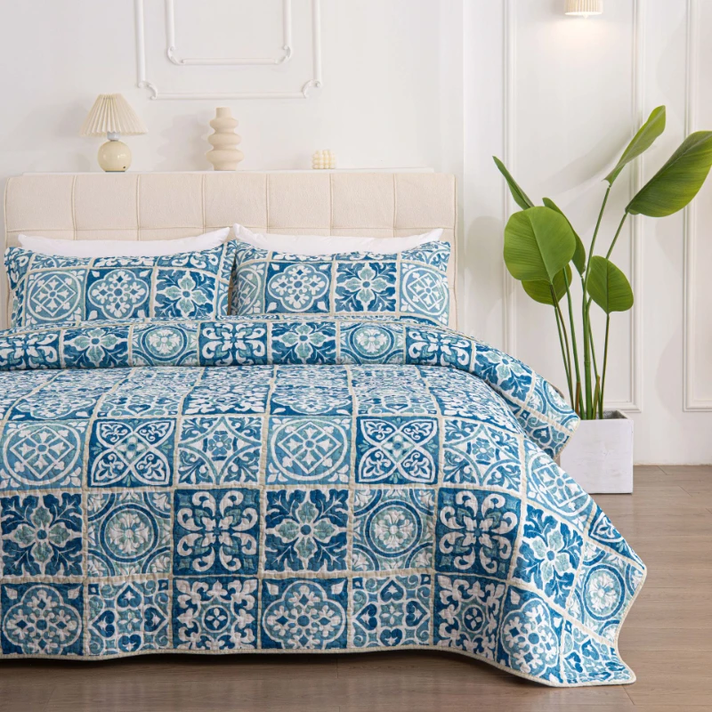 CHAUSUB Printed Bedspread Quilt Set Queen Full Size 3-Piece Summer Lightweight Quilted Blanket for Bed Thin Comforter Home Decor