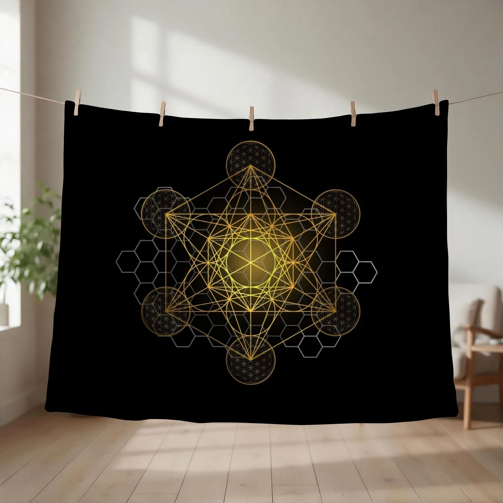 Sacred Geometry Metatron's Cube Throw Blanket couch cozy soft plush fuzzy picnic outdoor blanket