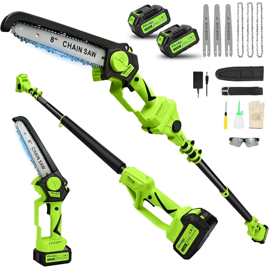 

8-дюймовые электрические пилы для обрезки деревьев Аккумуляторная пила 2-в-1 с функцией мини-бензопилы и выдвижным стержнем Reac до 15 футов