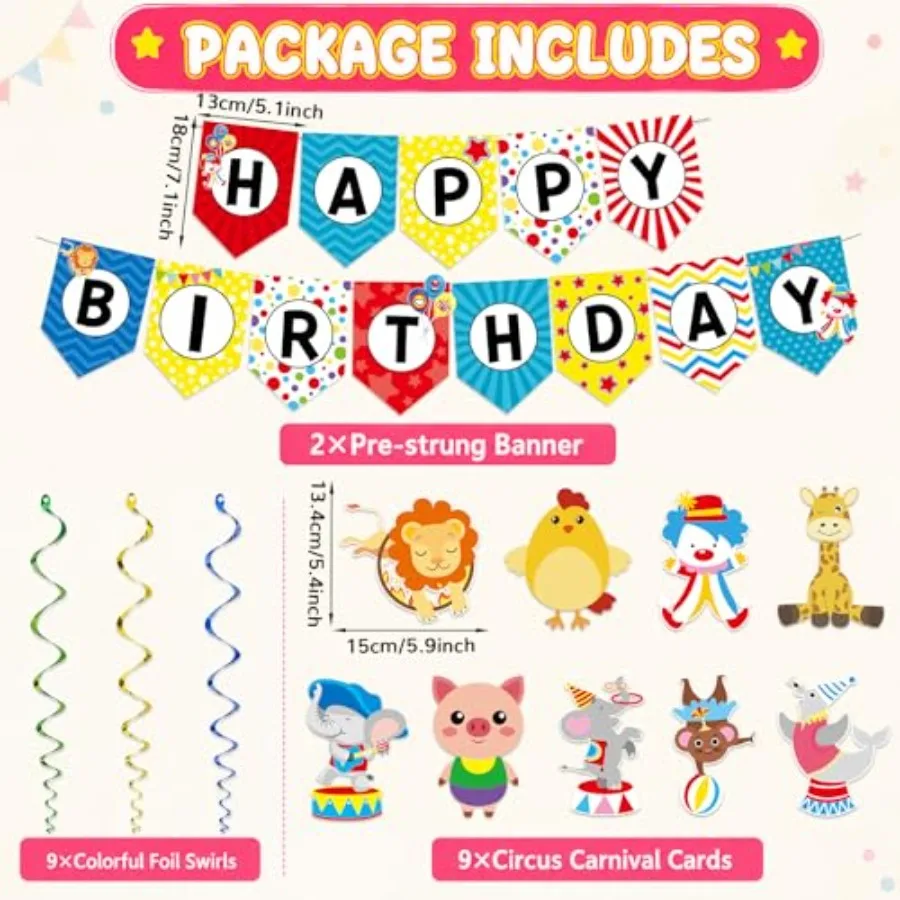 Circus Carnival Birthday Party Decorations Circus Clown Birthday Banner Garland Animals Performers Hanging Swirl Ceiling Stream