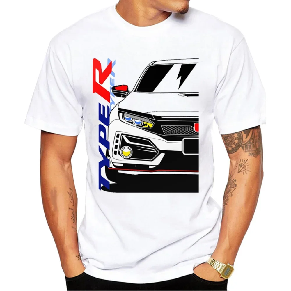 Classic Civic Type R T-shirt, new summer men's short sleeved Jdm Legends printed T-shirt, hip-hop boy casual top, sports car whi