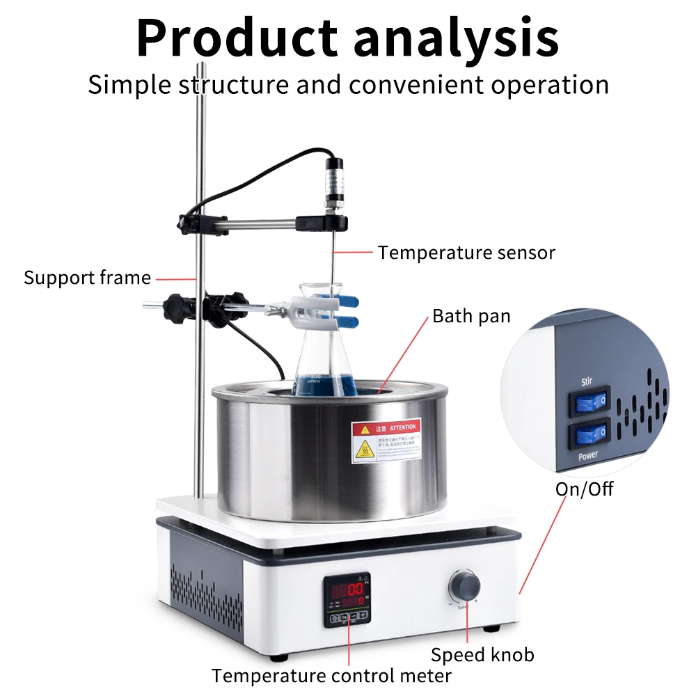 Pengaduk magnetik pemanas Lab 800ML, panci mandi air minyak pengaduk pelat panas Digital kenop 2200rpm kontrol kecepatan Mixer magnetik