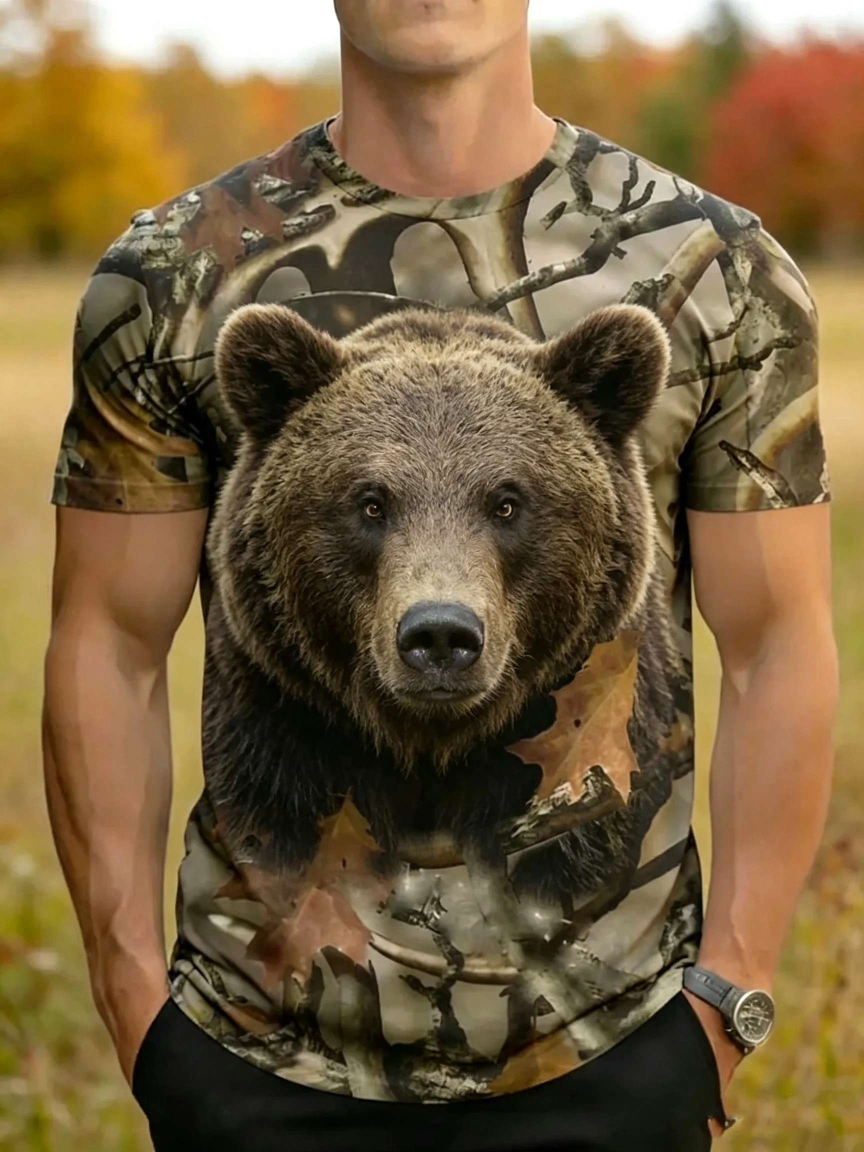 3D Jungle Wild Animal Wolf Pattern Short Sleeve T-Shirt Fashion Party Daily T Shirt Casual Crew Neck Tops Outdoor Men's Clothing