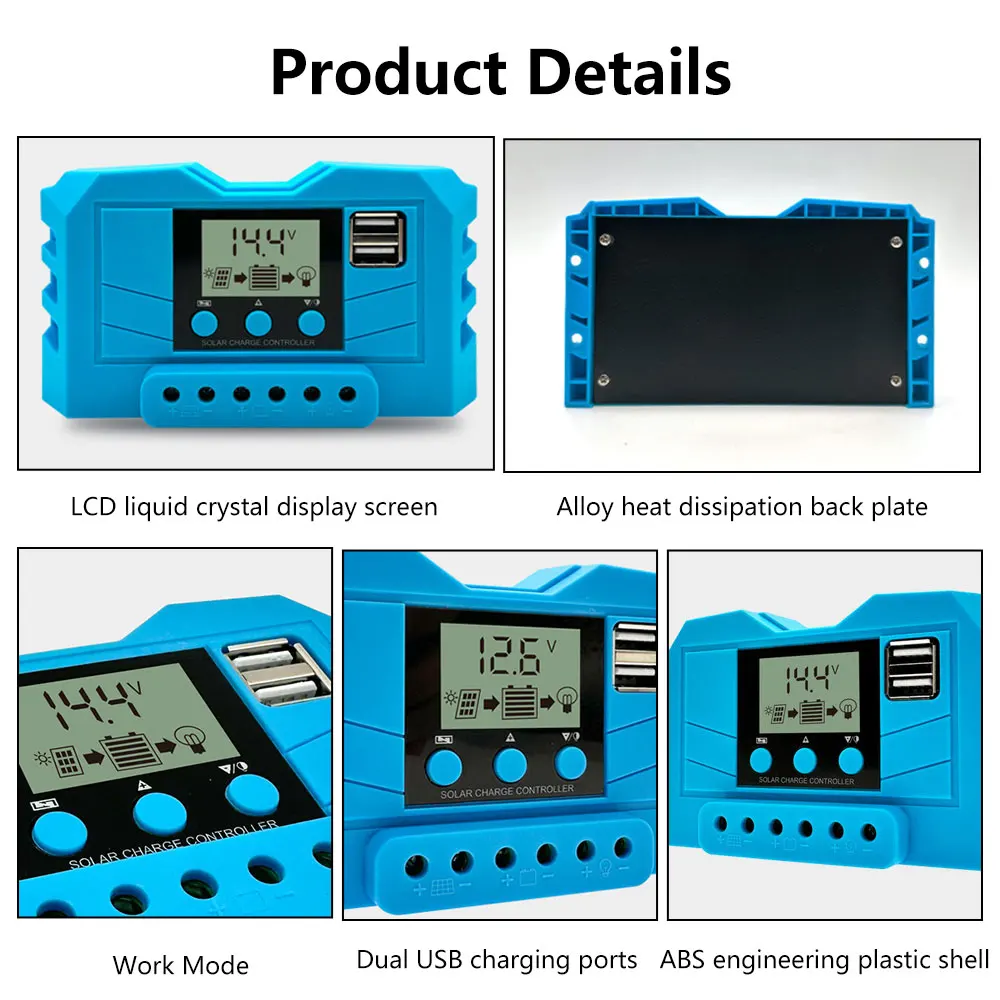 10A 20A 30A 12V 24V PWM regolatore di carica solare regolatore di carica della batteria al litio compatibile con la batteria agli ioni di litio al