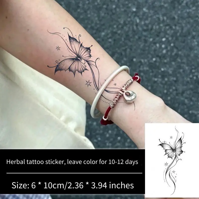 Temporary Tattoo Sticker Stars Butterfly Herbal Formula Waterproof Long Lasting Fresh Aesthetic Line Drawing Style for Arm Leg M