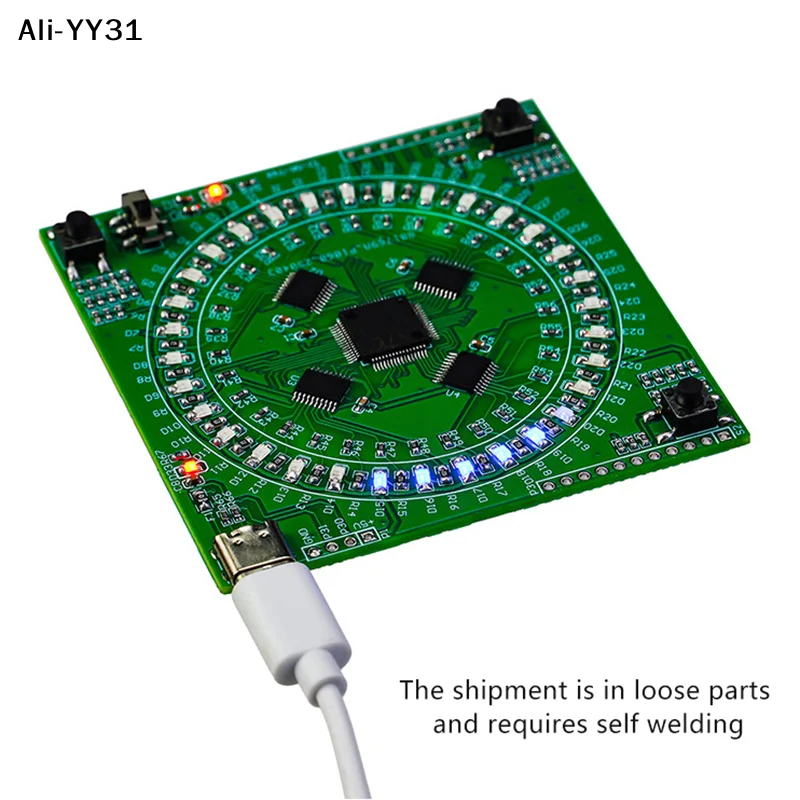 【Ya3】LQFP64 Soldering DIY Kit 5V Running Light SMD Soldering Practice Board Kit Type-C Interface For Soldering Instruction