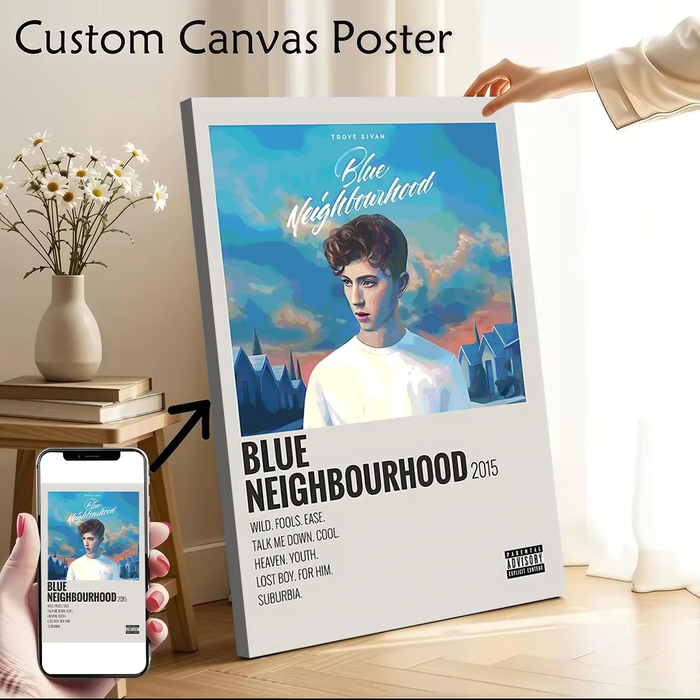 Troye Sivan - Blue Neighbourhood Album Printed Canvas Wall Art Customizable Paintings Poster Perfect Gift for Decor Luxury Mural