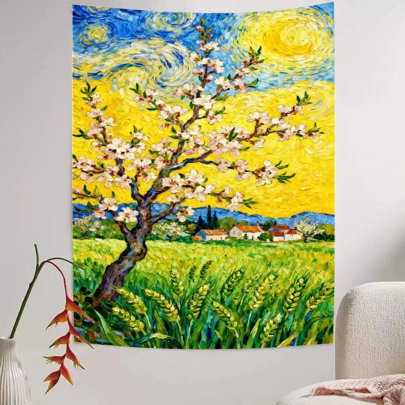 VIKAMA Sunrise Tapestry - Oil painting style wall hanging decoration for tea room, bedroom and home interior.