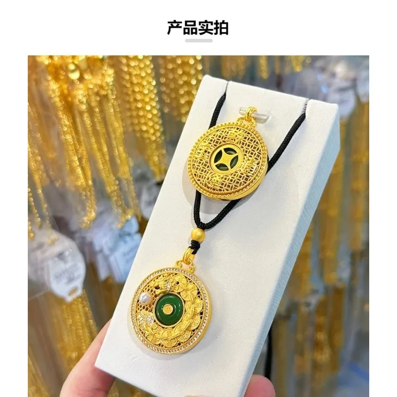 Pryna Jewelry   9999 Ancient Method Point Diamond Money Dragon Brand Wealth Pendant 24K Real Gold Wire Hollow Money Dragon Tongb