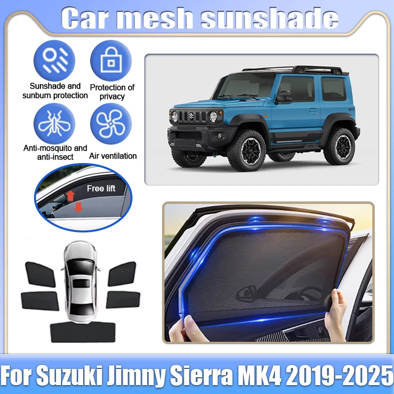 

Car Mesh Shades For Suzuki Jimny Sierra 3-door 2019-2025 Window Sunshades Sunscreen Privacy Curtains Sun Visors Auto Accessories