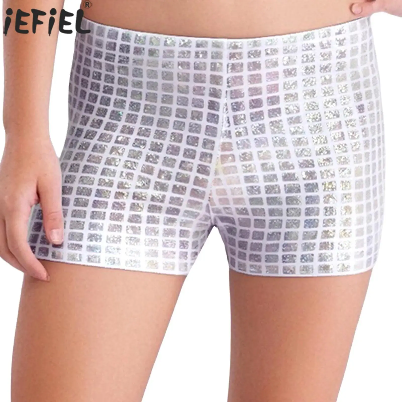 Girls Boys Jazz Hip Hop Dance Shorts Metallic Shiny Elastic Waistband Boxer Shorts Cheerleading Gymnastics Performance Dancewear
