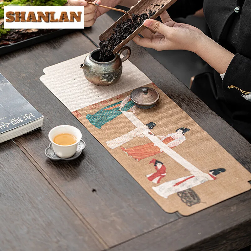 Calligraphy and Painting Tea Mat Creative  Double-sided Dry Bubble Mat Tea Mat Zen Tea Room Table Flag Cloth Mat Tea Ceremony