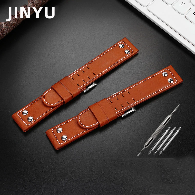 22mm Genuine Lea/ther Strap Men Cowhide Rivet Watch Band Wrist Bracelet Accessories for Hamilton Seiko Khaki Aviation H77616533