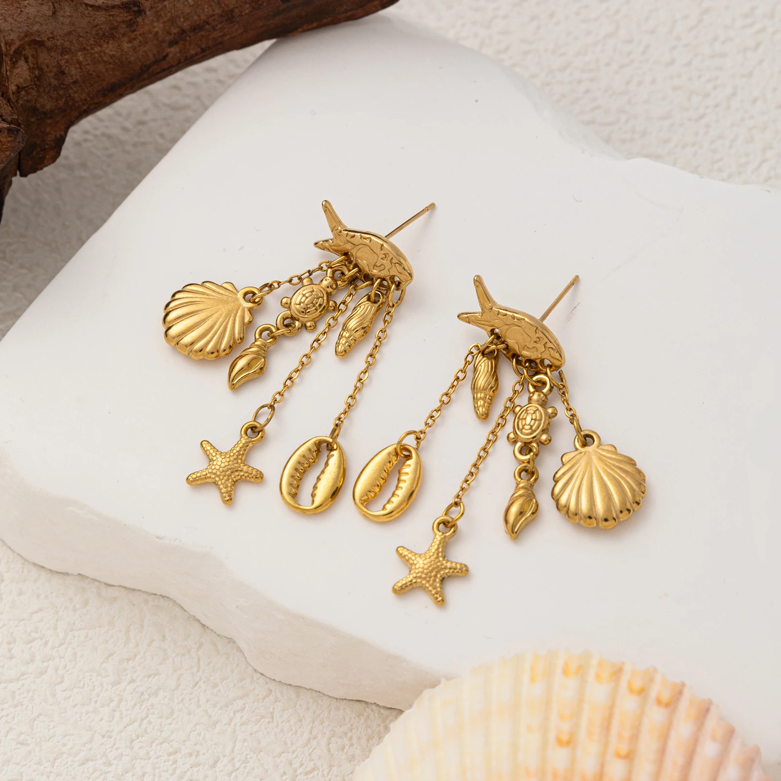 

Fashion New Product Ocean Series Conch Shell Starfish Earrings for women Stainless steel jewelry