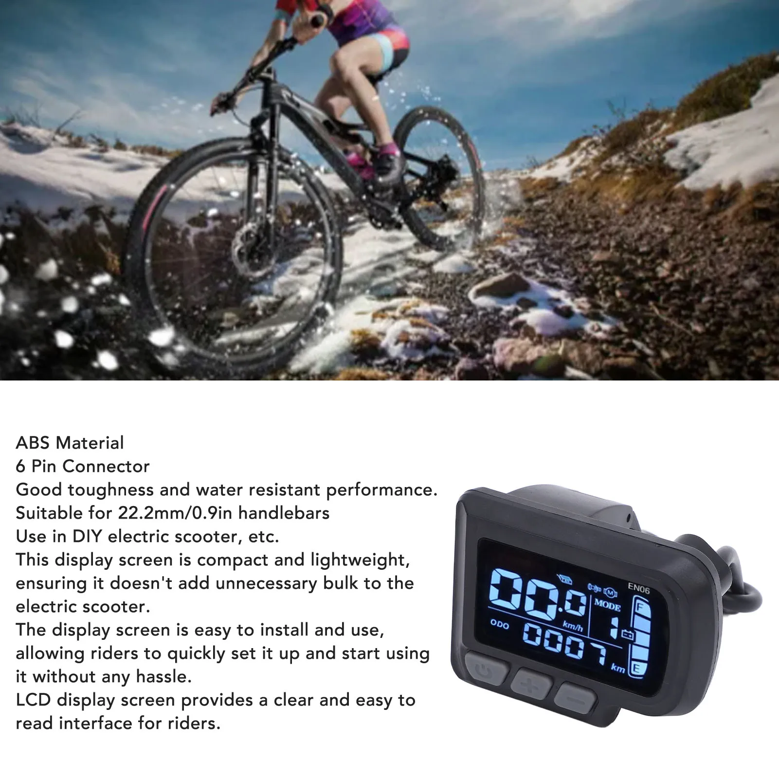 Picture 7: Electric Scooter LCD Panel LCD-EN06 Panel with USB 6 Pin Water Resistant Connector 24-48V Easy Using Durable Cycling LCD Display
