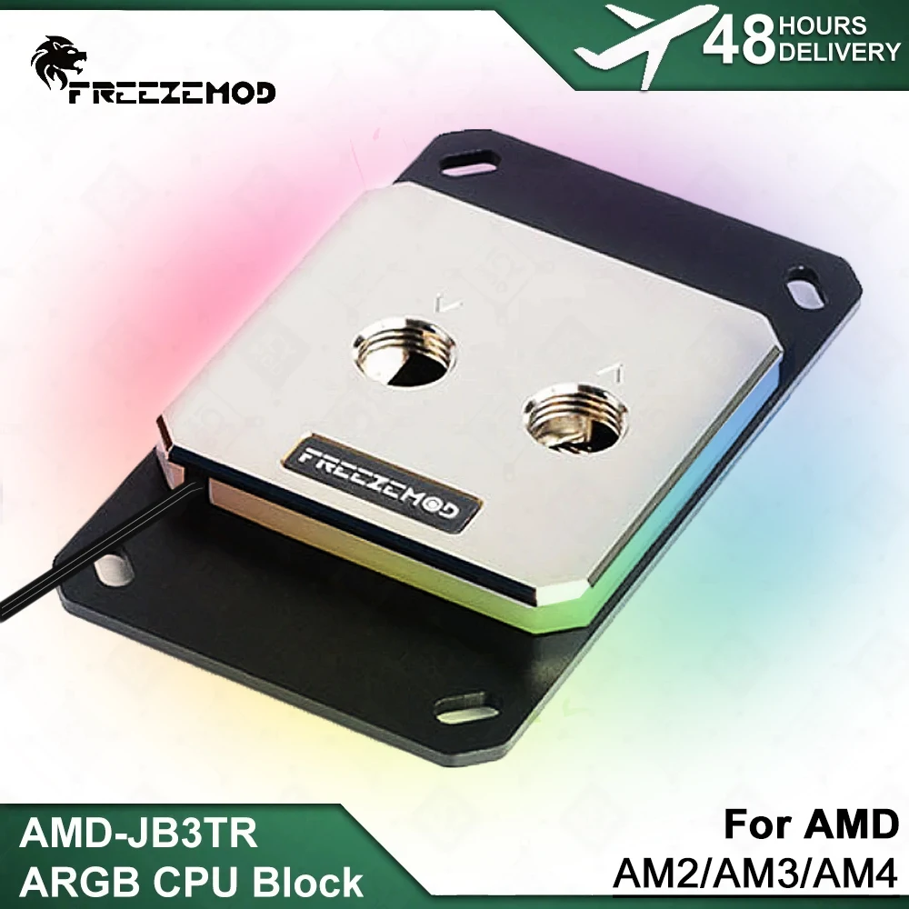 FREEZEMOD Copper CPU Water Cooling Block with Screw Backplate for AMD Ryzen AM2/AM3/AM4 5V3PIN RGB PC Case MOD