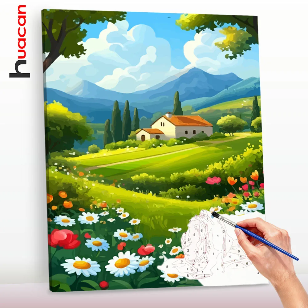 Huacan Painting Number Kits Idyllic Countryside Daisies Coloring By Numbers Landscape Art Drawing Picture Artcraft On Canvas Gif
