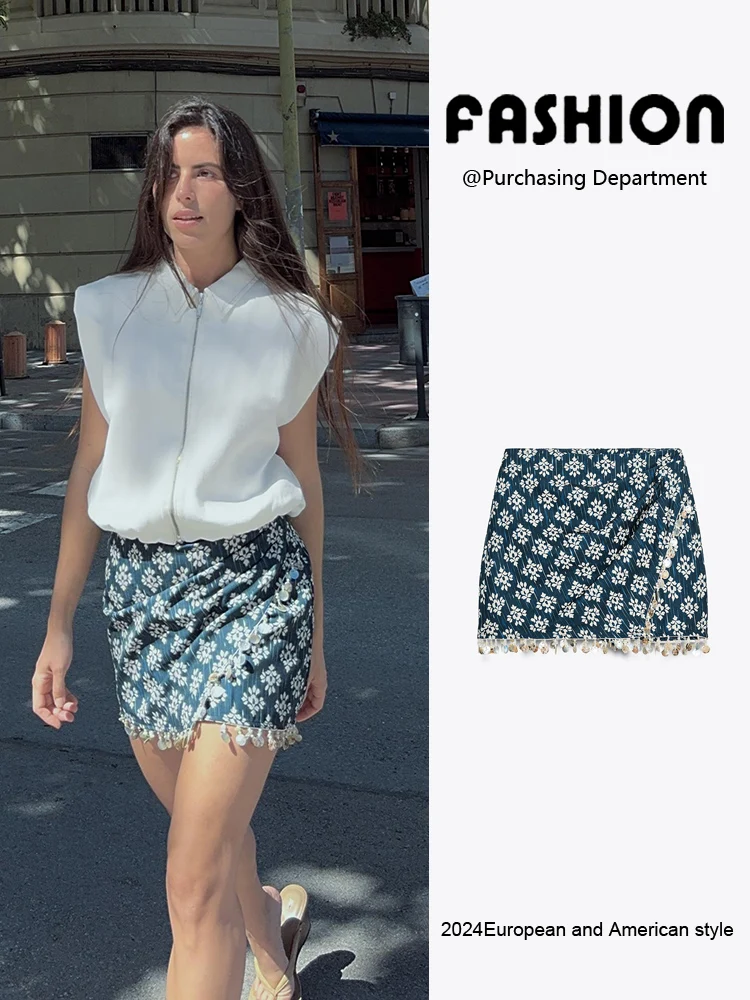 Summer New Women's High Waist Printed Beaded Decorative Casual Skirt Pants Ethnic Faionable Ele Trendy Women's Wear