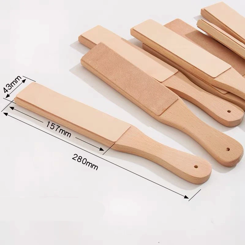 Wooden Handle Leather Sharpening Strop Handmade Razor Polishing Board For Razor Knives Double Sided Home Sharpening Tool