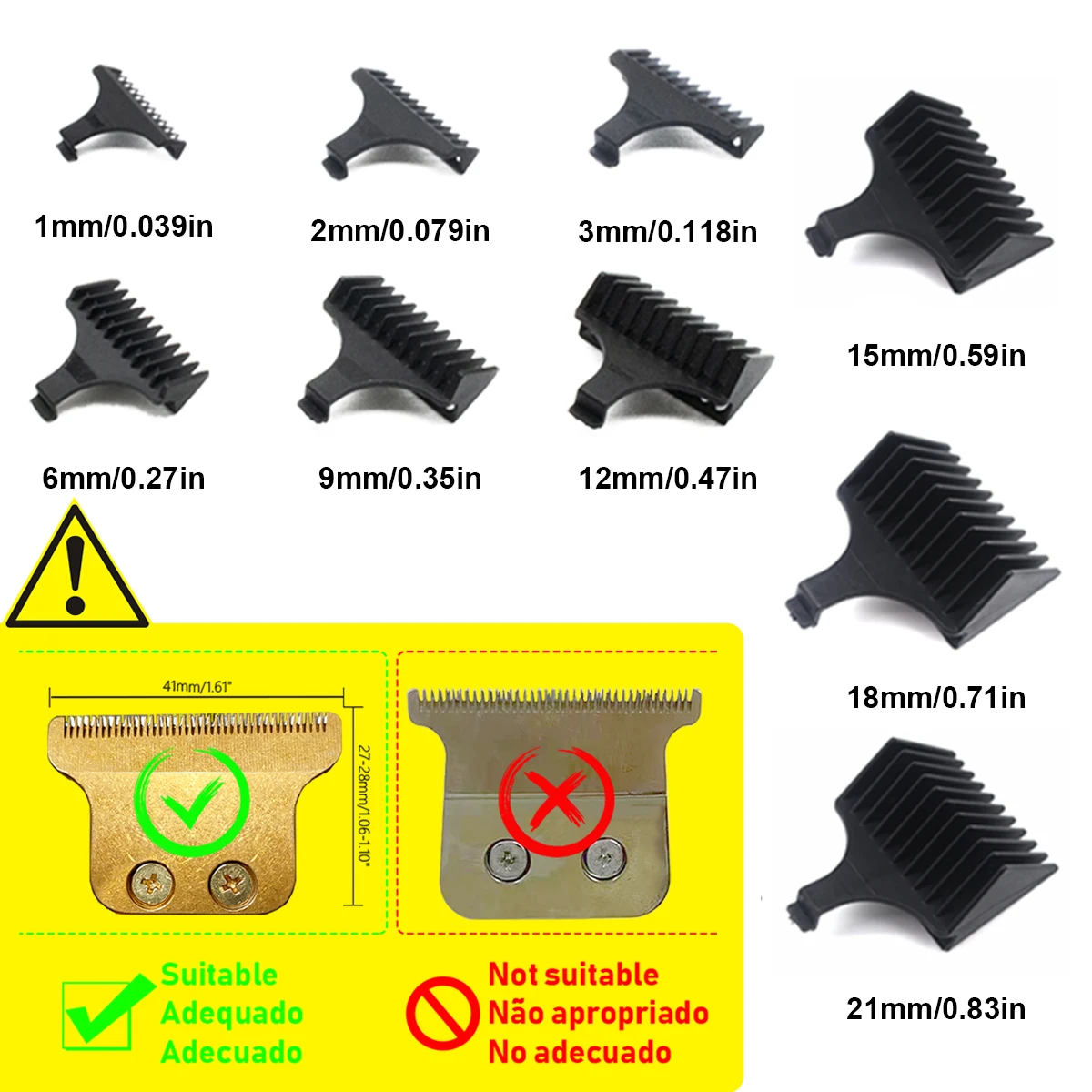 Universal Hair Trimmer Limit Comb Set 1/2/3/6/9/12mm Professional Guards for T9 - Hairdresser Cutting Guide & Barber Accesories