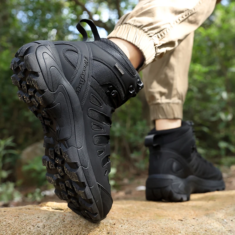 Men Boots 2024 New Platform Boots Outdoor Waterproof Casual Sneakers Working Men Ankle Boots Hiking Safety Shoes Mens Athletic