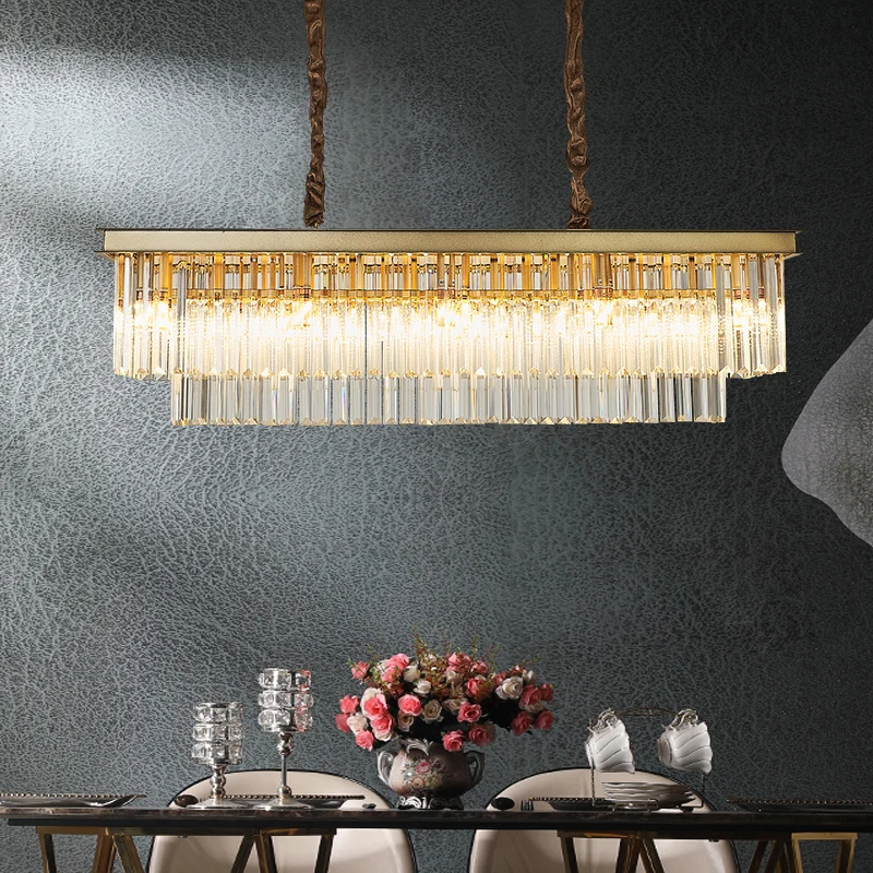 Modern Chandelier For Dining Room Kitchen Island Hanging Lamp Gold Square Crystal Pendant Lights