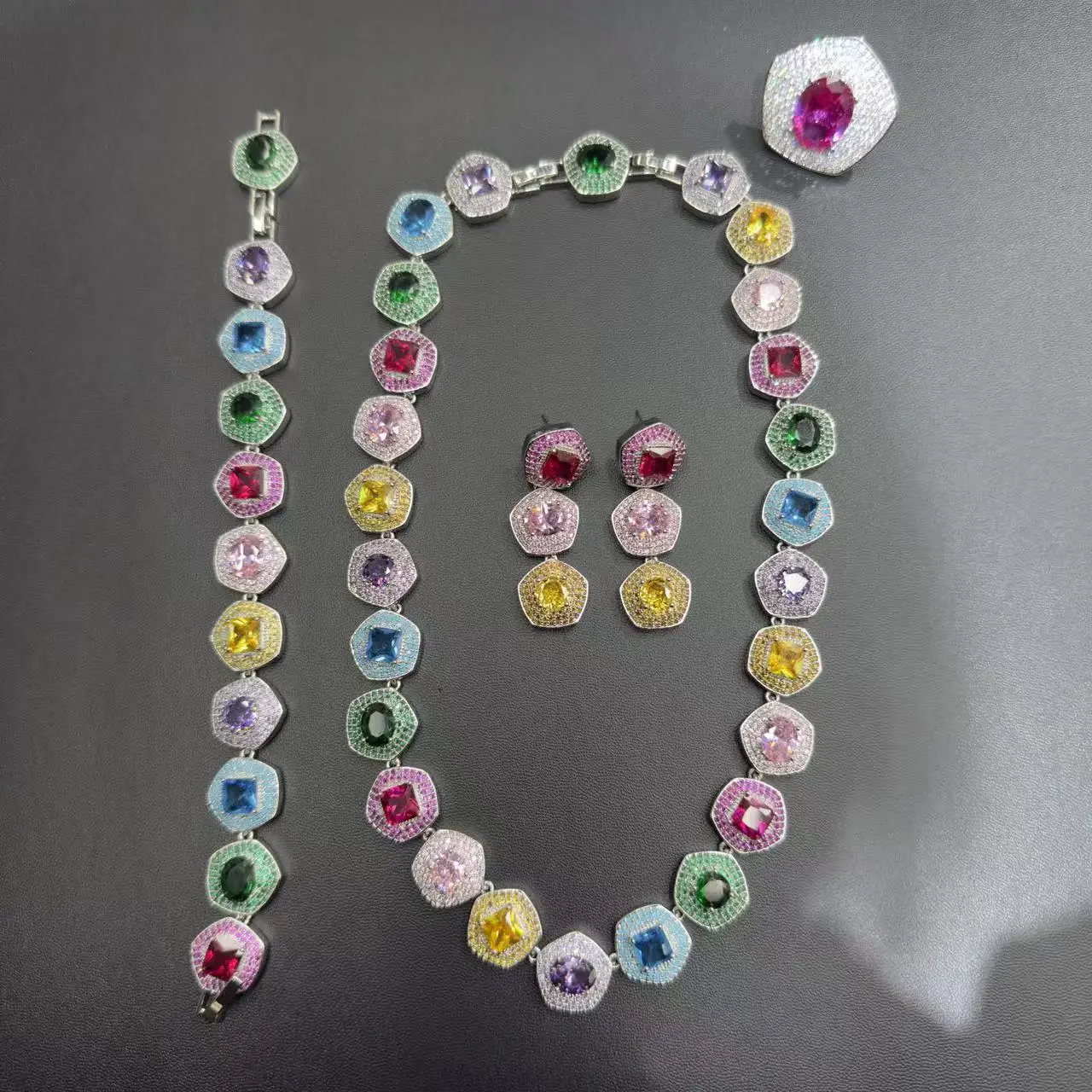 

fashion necklace earrings bracelet ring jewelry set for women gala event wedding party multicolor cubic zirconia unique jewelry