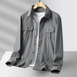 High-quality Mens Outdoor Stretch Long-sleeved Shirt Autumn Waterproof Quick-drying Tactical Casual Hiking Travel Work Shirt Men