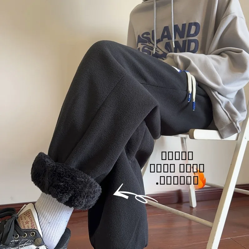

Мужские зимние спортивные брюки из овечьего флиса с двусторонней подкладкой, утепленные, из плотного хлопка, в американском стиле, с манжетами, джоггеры