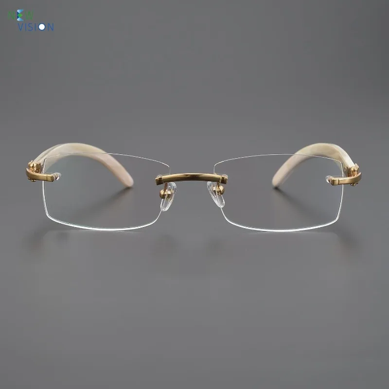 2025 Natural Buffalo Horn Rectangular Glasses Frame Men Handmade Design Frameless Optical Eyewear Women Myopia Reading Eyeglass