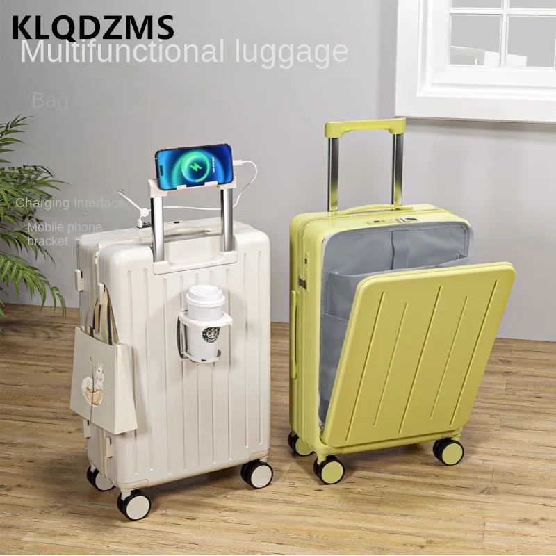 KLQDZMS-Valise d'embarquement pour ordinateur portable, valise à roulettes, chargement USB, ouverture avant, 20 ", 24", 26 ", ABS, PC