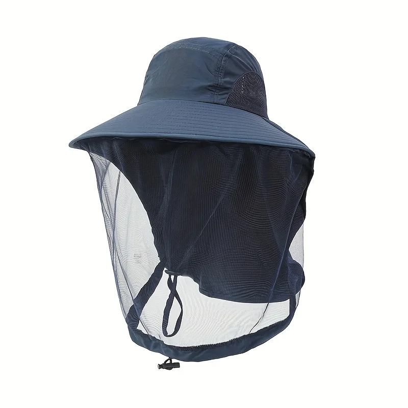 UV-beschermingshoed met gezichtsmasker Ademende insectenbescherming Brede rand Vissershoed Buitensport Natuur Wandelen Camping Mesh Hoed