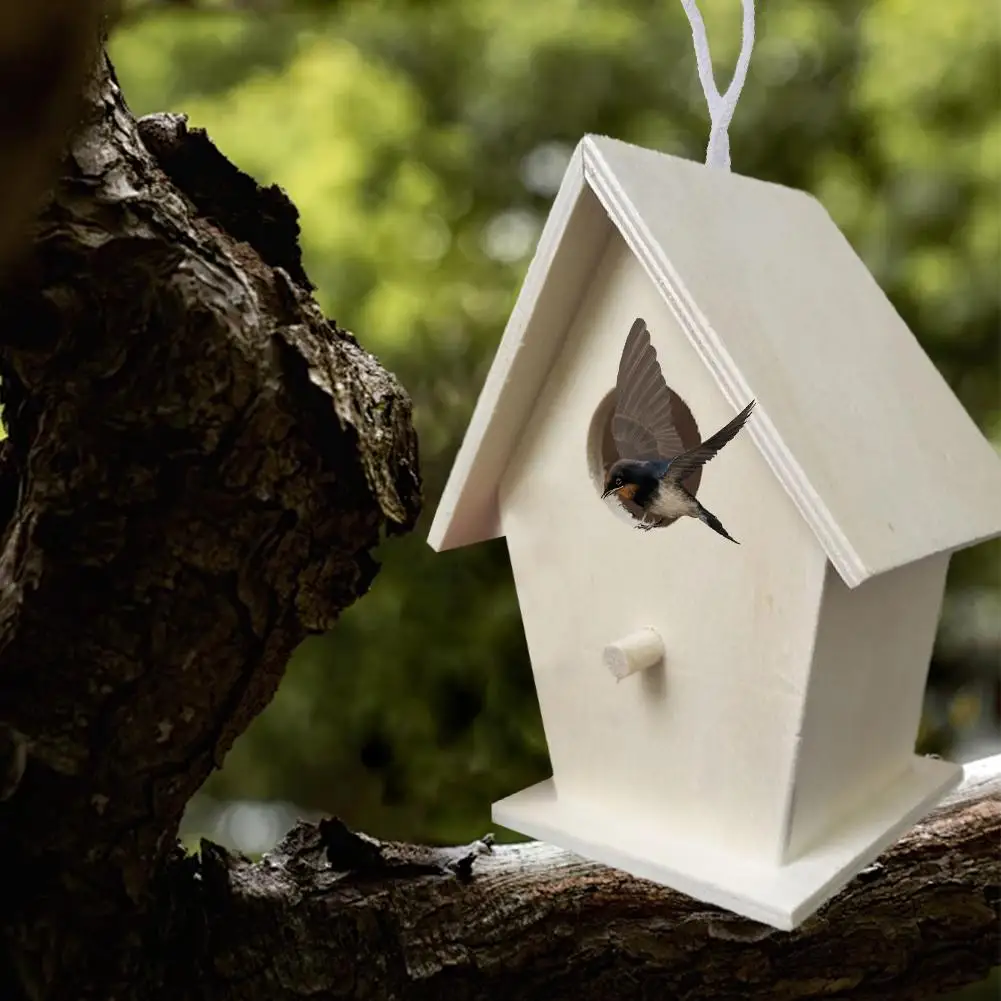 1/2PCS Hanging Wooden Bird House, Unpainted DIY Bird Feeder Houses Unfinished Birdhouse For Indoors Gardens(Single Layer No. 3)