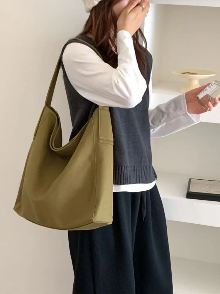 

Casual Canvas Shoulder Bags For Women 2025 New Summer Fashion Korean Solid Underarm Bags Simple Large Capacity Tote Bag Handbags