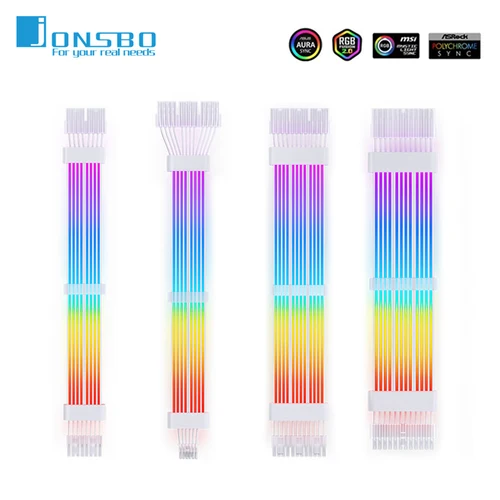 Imagen 1 del producto Cable de alimentación Jonsbo DY-2 fuente de alimentación de placa base de 24 pines Cable de extensión luminoso ARGB de 5V 12 + 4P 2*8P 3*8P Cable de extensión LED