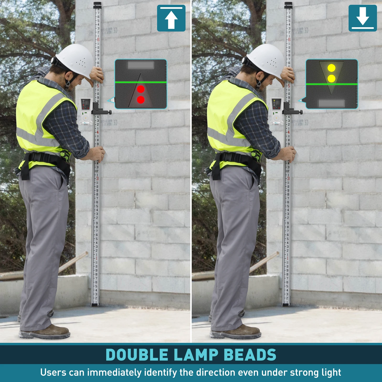 Decteam Laser Receiver Leveling Detector With Pulsing Line For Laser Level, Two-Sided LCD Displays With Magnet Clamp