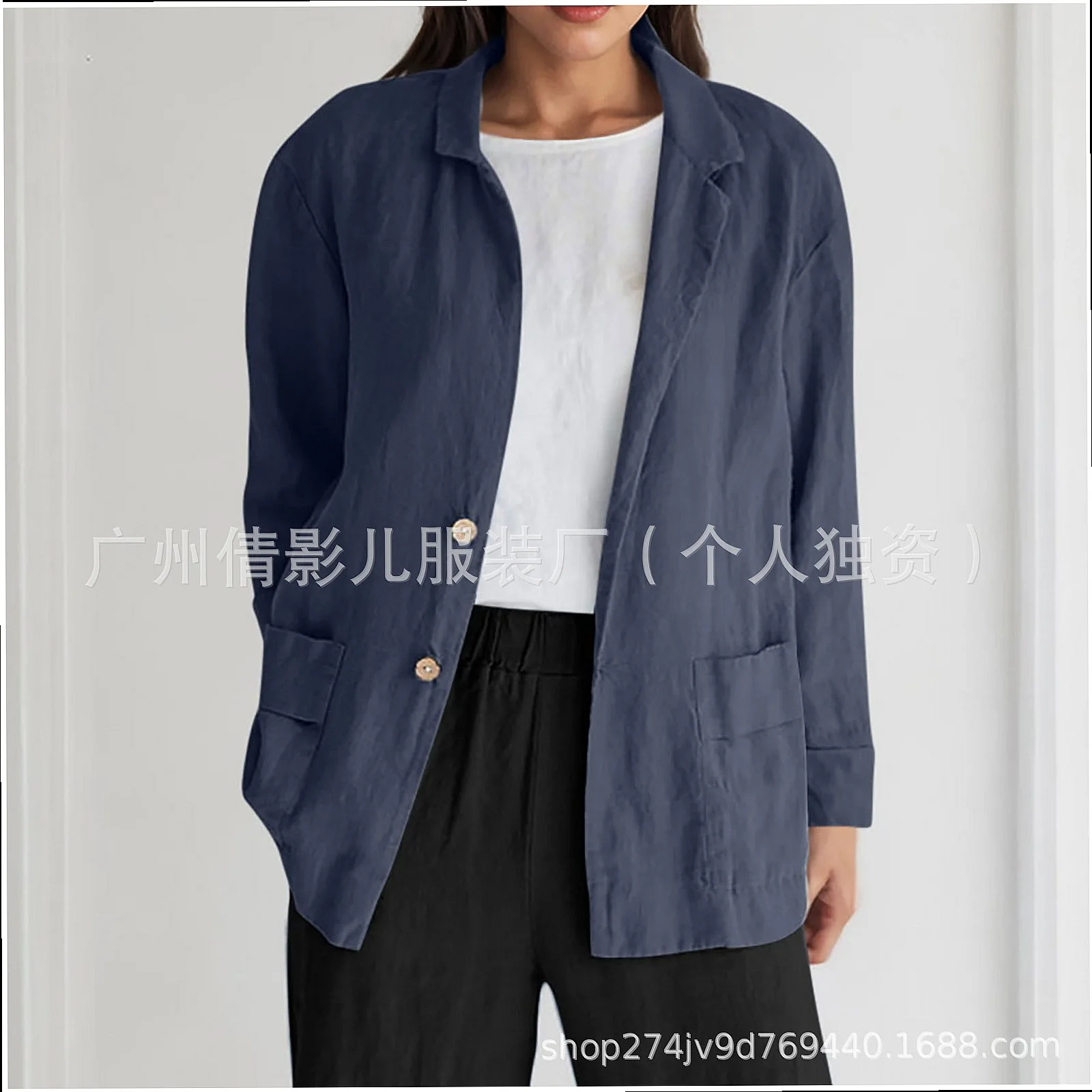 Women's Plus Size Linen Blazer Button Front Notch Lapel Casual Loose Blazer Spring Summer