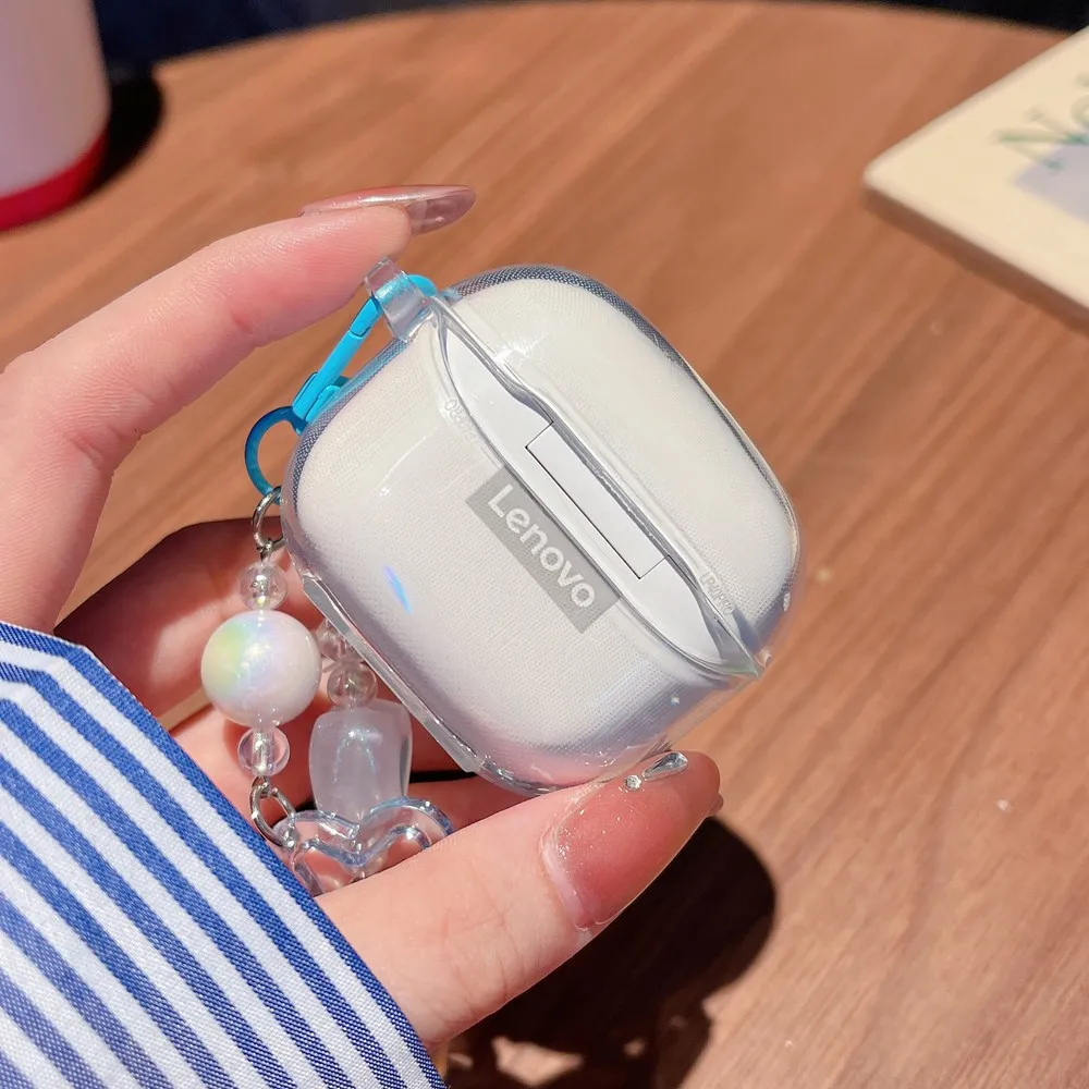 Подходит для Lenovo LP40 TWS, защитный чехол для наушников, гарнитура с рисунком вишневого банта, мягкий прозрачный чехол из ТПУ для наушников с брелоком