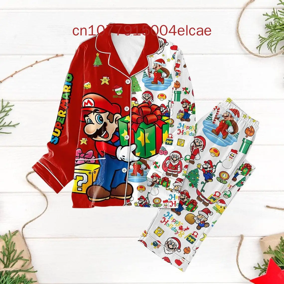 2024 New Super Mario Pajama Set 3D Printed Casual Men's and Women's Long Sleeve Shirt Pajama Set