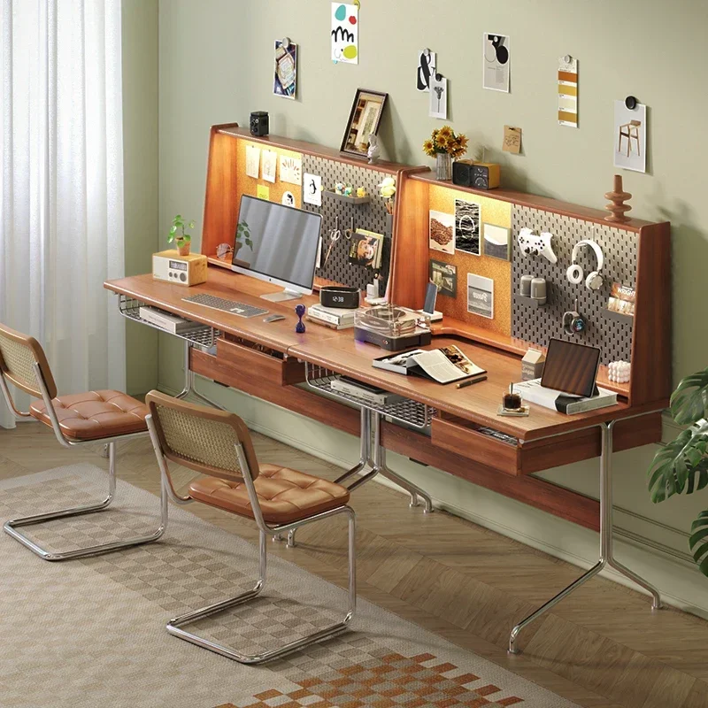Computer Desk with Bookshelf Bookcase Home Study Table Multi-Functional Retro Desk