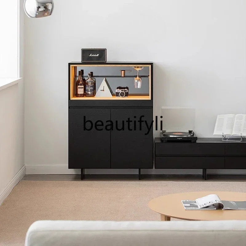 2003 Minimalist solid wood living room storage wine cabinet against the wall integrated tea and dining edge porch display cabine