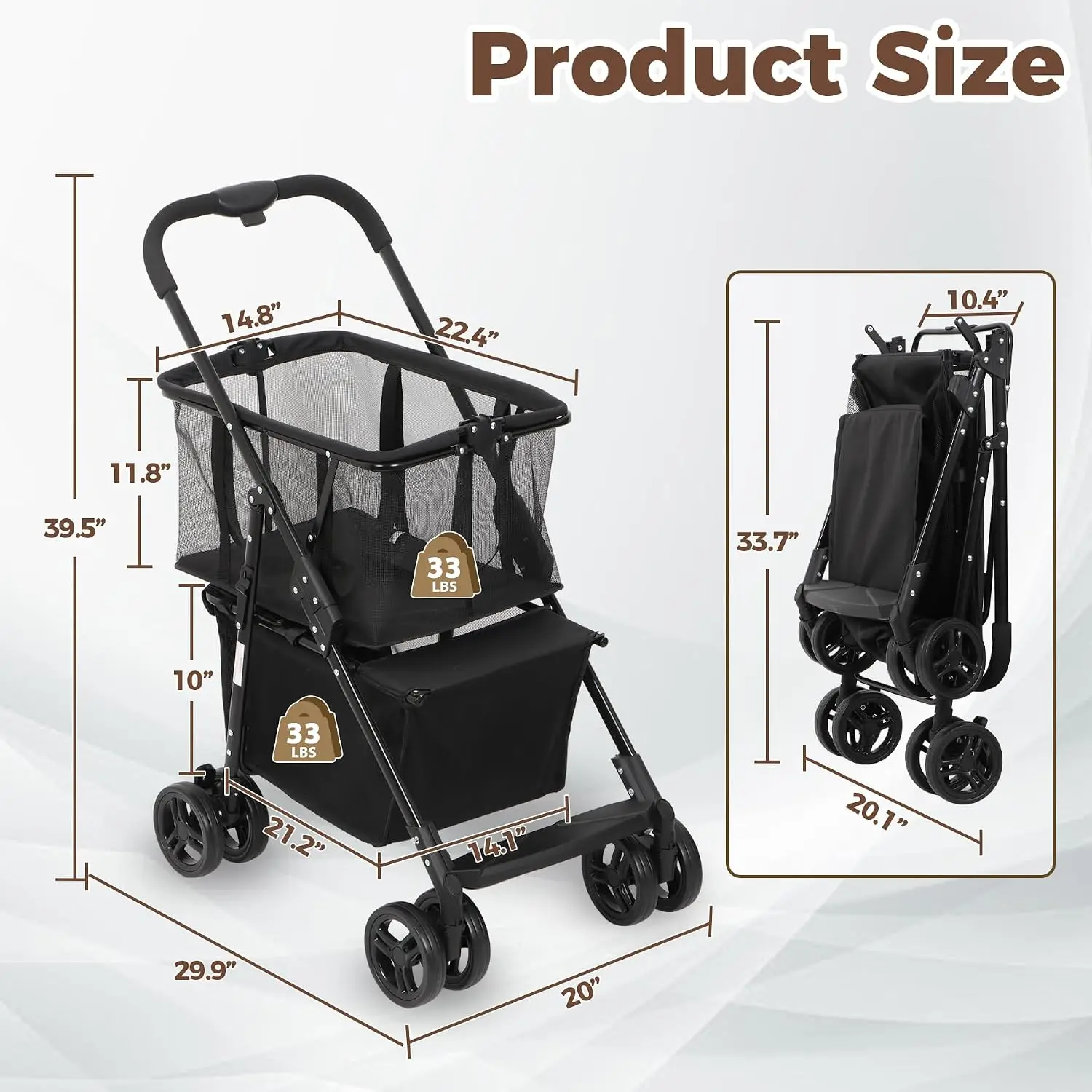 Heavy Duty Folding Shopping Cart, 2-in-1 Grocery Cart w/360° Swivel Wheels & Detachable Canvas Bag, Collapsible, Customized