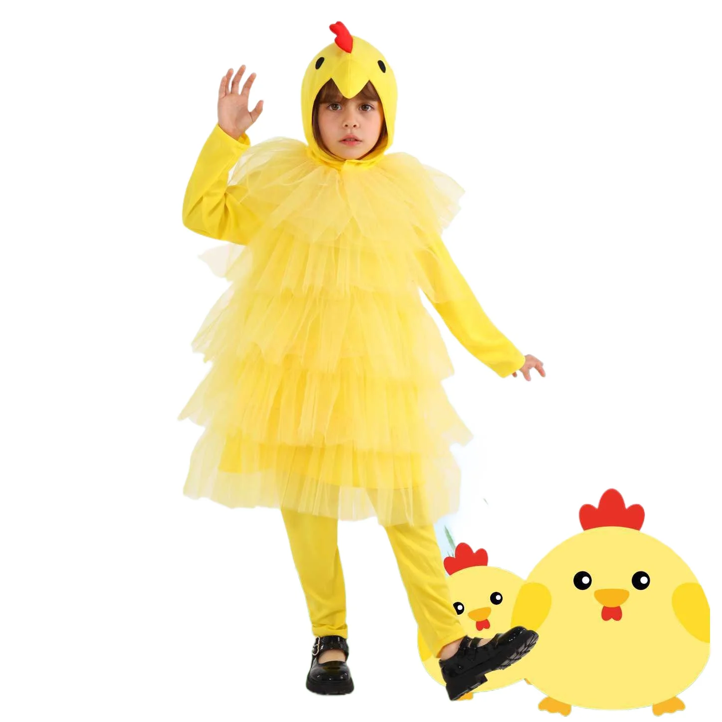 

Детская одежда для ролевых игр с желтым цыпленком для мальчиков и девочек, комплект шляп, детский рождественский наряд для выступлений, костюмы для косплея на Хэллоуин