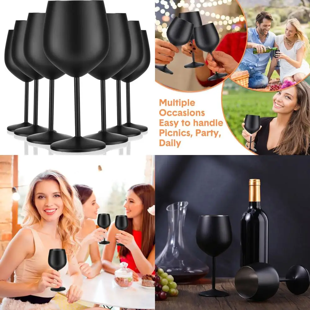 

Set of 8 18 oz Stainless Steel Wine Glasses - Unbreakable Stem Cups for Outdoor, Camping, Travel, and Party Use