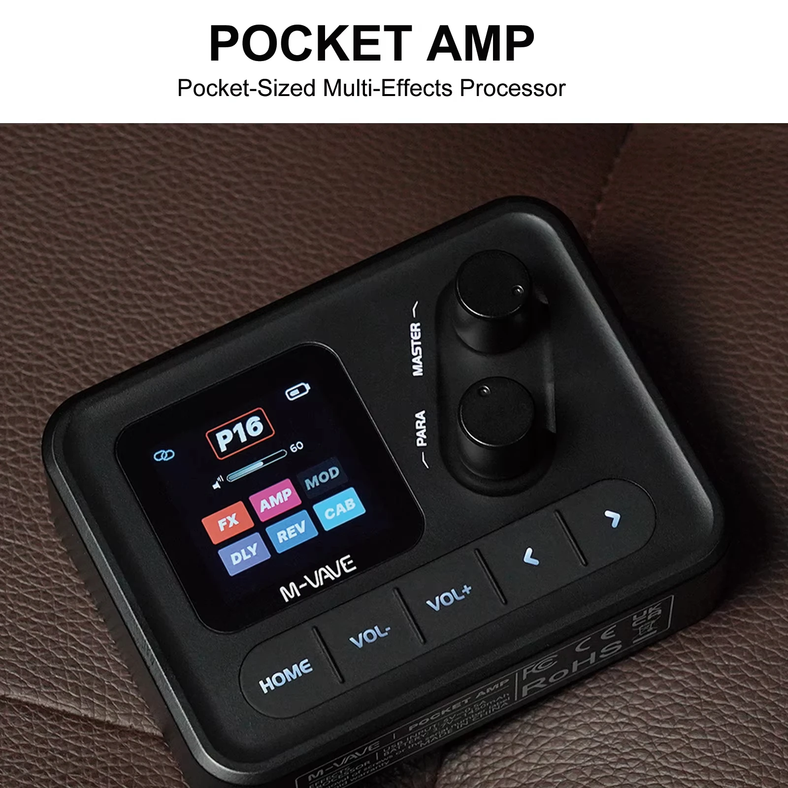 M-VAVE Pocket AMP Ultra-Light Multi-Effects Processor for Guitar Bass with 20 Amps 80 Presets Bluetooth 7H Battery