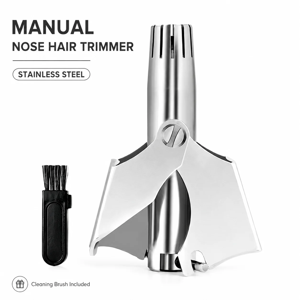 Manual Nose Hair Trimmer Stainless Steel Nose Ear Hair Cutter No Battery Portable Grooming Tool with Cleaning Brush