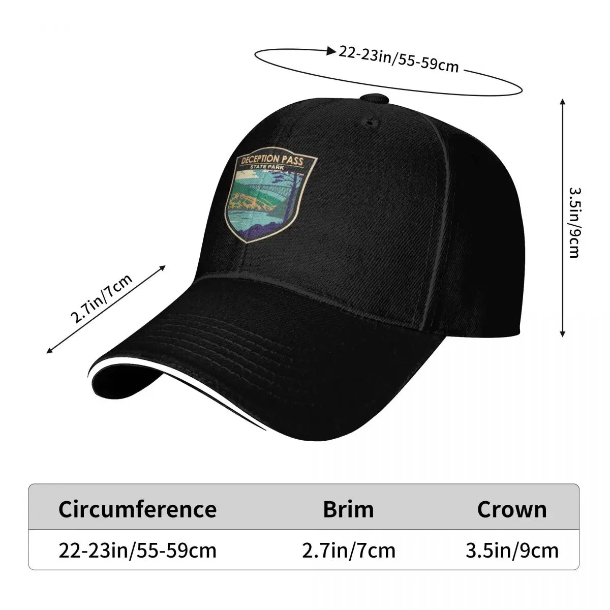 Deception Pass State Park Bridge Washington Badge Baseball Cap fishing caps man hard hat Boy Women's