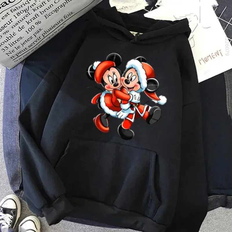 Harajuku Gothic Women\'s Sweatshirts Streetwear Tops Casual Hoodies Merry Christmas Minnie and Mickey Mouse Print Clothing Hoodie